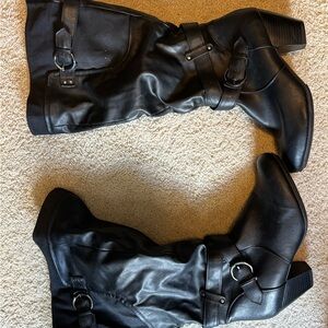 Black Buckle Knee-High Boots